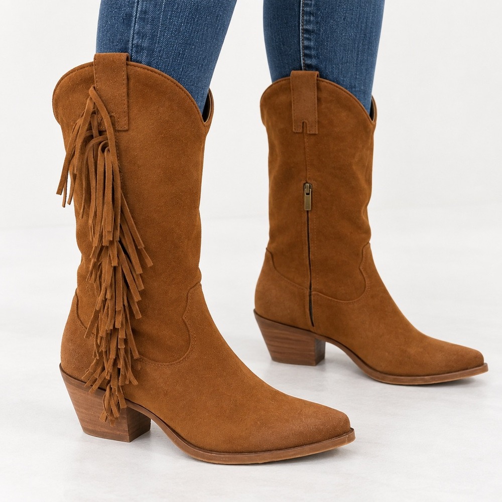 Sundance Dove Canyon Brown Suede Fringe Western Boots Italy EU 41 US 10